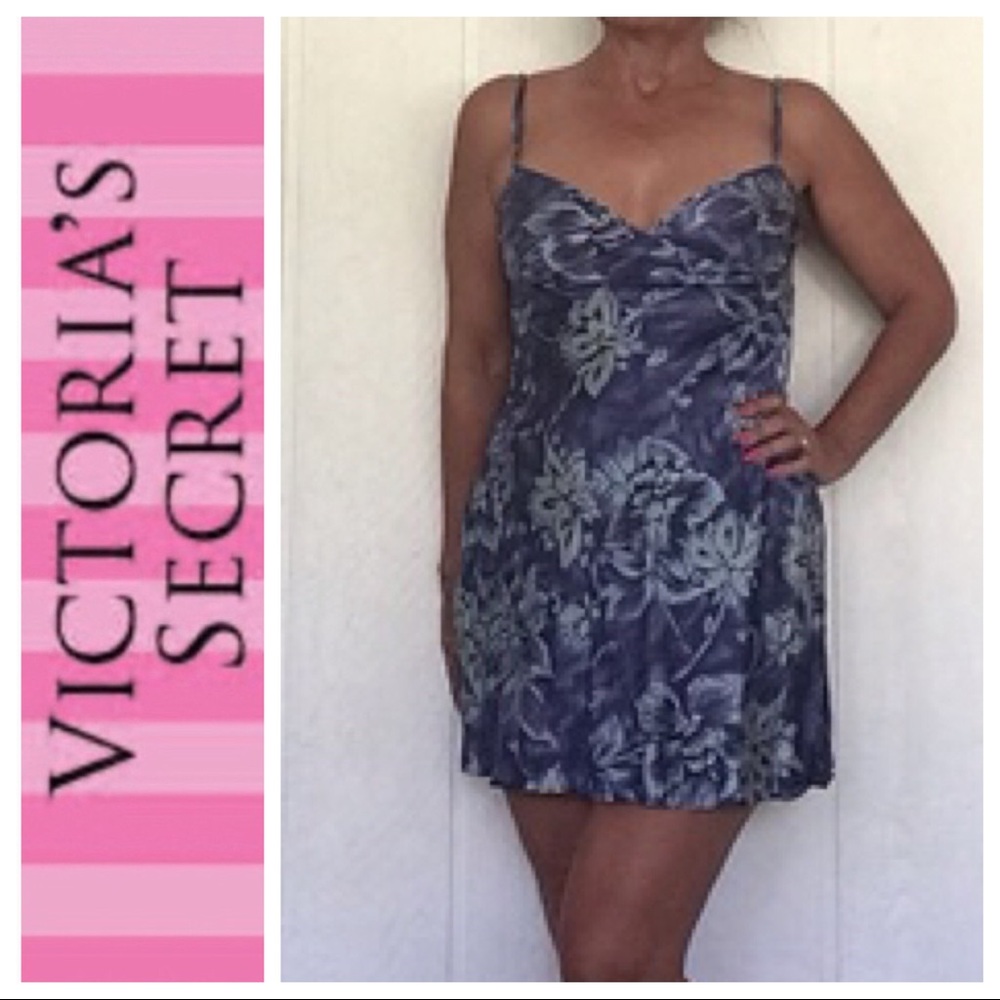 VICTORIAS SECRET VINTAGE Y2K BLUE SILK SLIP MED